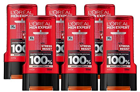L'Oréal Paris Men Expert Stress Resist Shower Gel for Men, 300ml Pack of 6, Bulk Buy