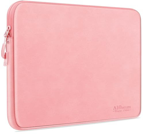 Alfheim 15.6 inch laptop sleeve，Waterproof Shock Resistant Fashion Lightweight PU Leather Bag Case for Notebook Tablet iPad（Pink）