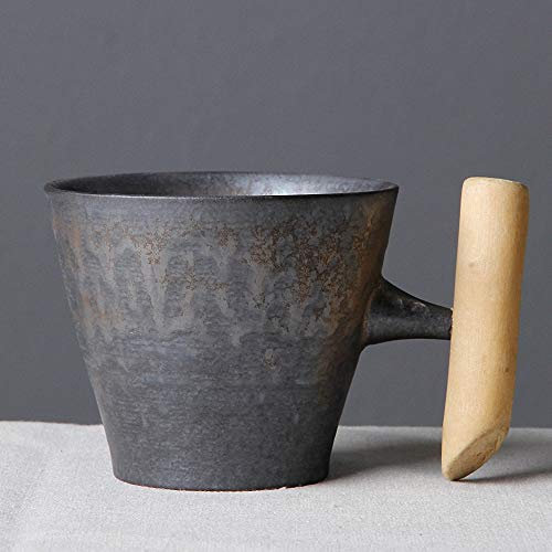 THUMBGEEK Tasse à café japonaise vintage en céramique avec poignée en bois pour la maison et le bureau Gris-D