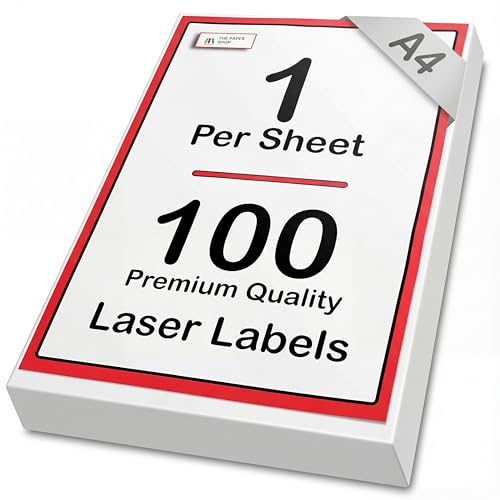 The Paper Shop Étiquettes Autocollantes A4 Feuille Unique - Papier Autocollant Blanc (100 Feuilles) | Feuille A4 Autocollante Imprimable Laser et Jet d'Encre | Étiquettes Expédition - Modèle 3478