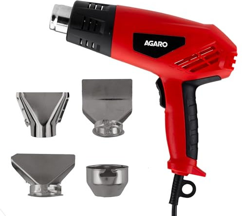 AGARO Pistolet thermique 2000 W HG2120, double contrôle de la température et du débit d'air avec 4 embouts de buse, le chauffage du pistolet à air chaud aide à l'emballage rétractable, au retrait de