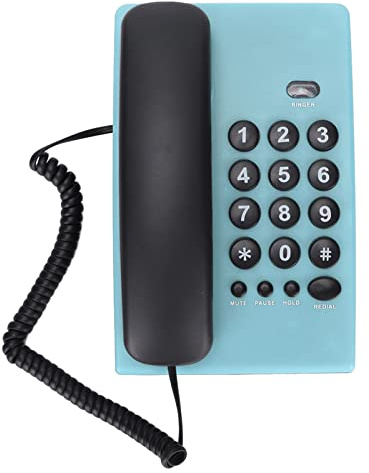 KX-T504 Teléfono con Cable para Oficina en Casa, Teléfono Multifuncional de Línea Fija de Escritorio de Moda con Auricular Magnético Dual, Tono de Llamada Ajustable(Azul)