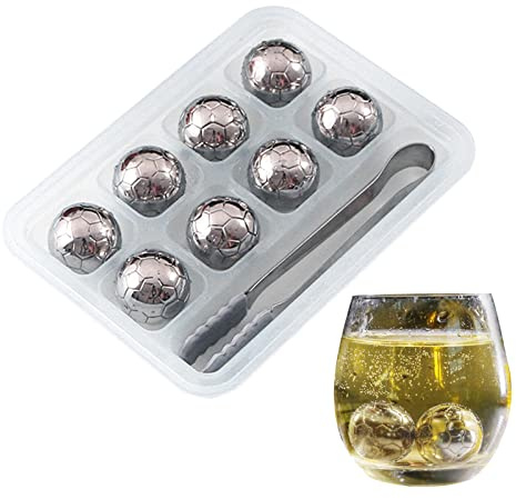 Shunfaji Pierre a Whisky Réutilisables en Acier Inoxydable, Ice Cube Football pour Boissons sans Dilution, Glacon Whiskey Ensemble, Cocktail Refroidissement, Cadeau Homme Femme
