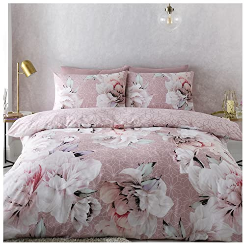 GC GAVENO CAVAILIA 3 Pc Botanical Leaf Duvet Cover Set, Double, Blush Pink | Luxury Floral Bedding, Reversible Flower Quilt Bedset, With Matching Pillow Cases, Polycotton Bed Linen