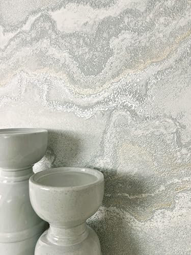 NEWROOM Papier peint Argent Marbre Intissé - Moderne Gris Or Métallique Texture Optique 3D