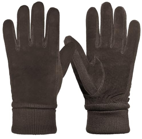 Harssidanzar Guanti invernali da donna in pelle scamosciata in lana termica foderati in pile SL024EU,Marrone,Taglia M