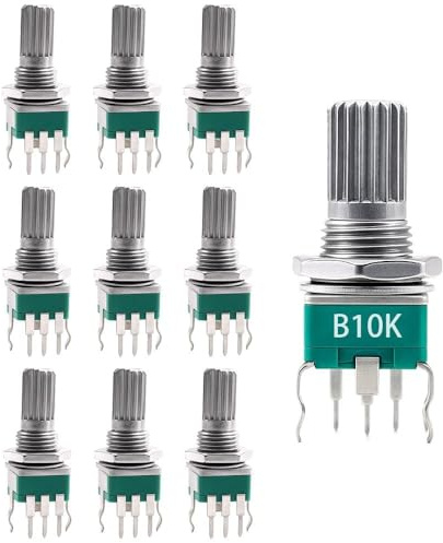 10PCS RK097 B10K Precision Vertical Single-Gang Potentiometer, 15mm Shaft, 3-Pin 10KΩ Variable Resistor