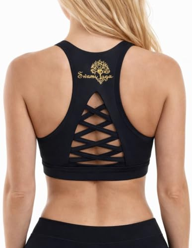 Sujetador Deportivo Mujer Alta Sujeción para Yoga y Fitness - Sin Costuras, Transpirable y Cómodo - Top Deportivo para Entrenamiento y Gimnasio con Espalda Cruzada y Almohadillas Extraíbles Negro L