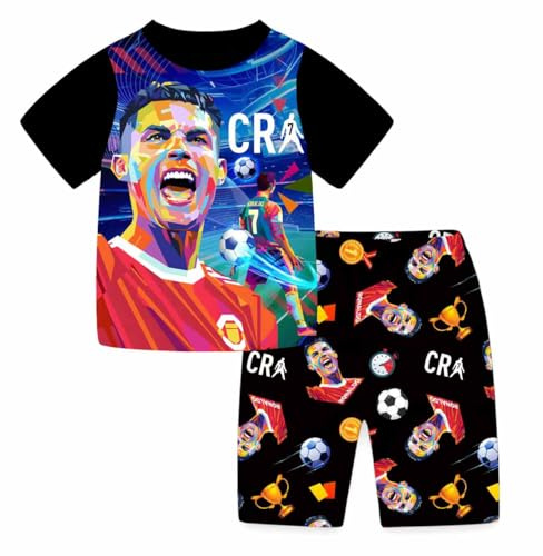 Suyaluoi Jungen Pyjamas Ronaldo No.7 Fans Baumwolle Homewear Pajama Set Langarm Casual Fußball Nachtwäsche Pjs Set (DE/NL/SE/PL, Alter, 10 Jahre, 11 Jahre, Regular, Short Blue)