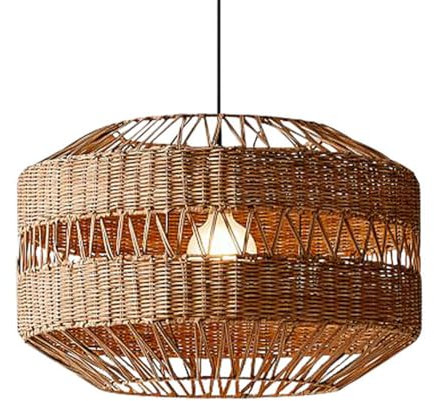 JXYDJH Lampada A Sospensione in bambù da 17,7 Larghezza X 15,7 Altezza, 1 Lampadario A Cesto Lampada A Sospensione Intrecciata A Mano, Lampada Vintage in Rattan Lampada A Sospensione in Rattan