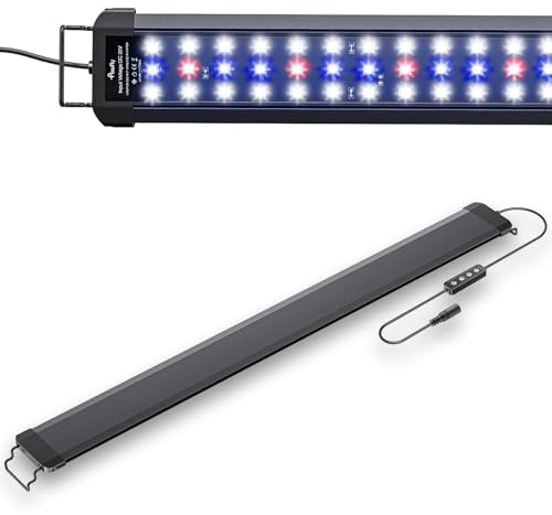 Pawfly Luce da acquario per vasche da 75 a 90 cm, 21 W lampada per acquario, spettro completo, lampada LED estensibile con timer, modalità giorno/notte e luminosità regolabile per acqua dolce