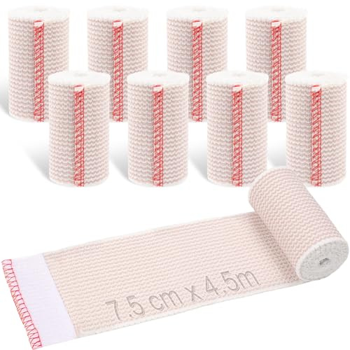 Minnhua 8PCS Premium Elastische Bandage Kompressionsbinde Kohäsive Fixierbinde Sportbandage Stützbandage Mullbinden Sportbinde Kompressionsbandage für Sportzubehör Knöchelunterstützung(7.5cm*4.5m)