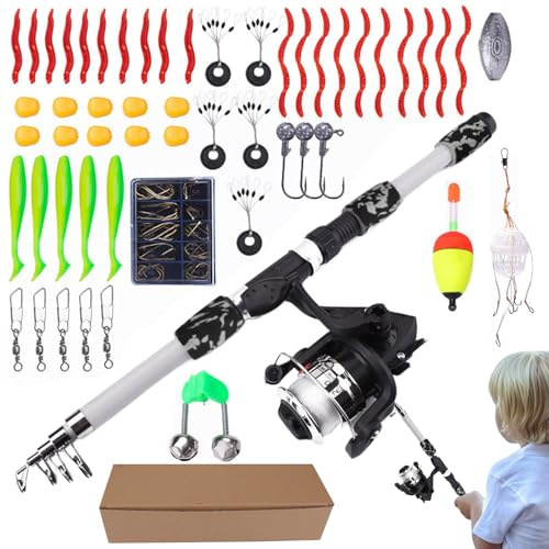 lyanny Set De Pêche Enfant - Équipement De Pêche pour Débutants - Set De Démarrage De pour | pour Extérieur Été Plage Camping Anniversaire Vacances Famille Eau Douce Eau