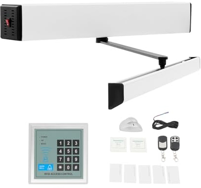 LKHDONG Apriporta elettrico, chiudiporta automatico, apriporta girevole a 99°, kit con telecomando, 65 W, 5 tipi di apertura, peso massimo della porta 110 kg