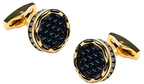 Fontee® 1 Paar hohe Qualität französisches Hemd blaue Kohlefaser-Epoxy Manschettenknöpfe für Männer klassisch Manschettenknöpfe mit Geschenk-Box (vergoldet)