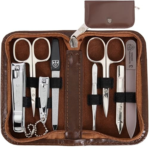 3 Swords Germany - brand quality 8 piece manicure pedicure grooming kit set for professional finger & toe nail care scissors clipper fashion leather case in gift box, Made by 3 Swords (6660)