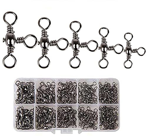 AKOSU 120pcs Fihshing Accessories Three Way Swivels Cross Line Barrel Stainless Steel Swivel Saltwater T-Turn Fishing Line Connector #2, 4, 6, 8, 10