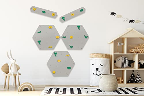 Violove KLETTERWAND VIO HEKS, Kletterwand für Kinder, Indoor-Klettern, Kinderzimmer, 5X Platte (GRAU)