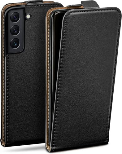 moex Flip Case für Samsung Galaxy S22 Hülle klappbar mit 360 Grad Schutz, Handyhülle mit Displayschutz, PU Leder Handytasche Lederhülle, Flip Case Cover Klapphülle, Schwarz