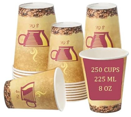 Decorline Lot de 250 gobelets en carton 225 ml - Tasse à café à emporter - Pour servir du café, du thé, des boissons chaudes et froides