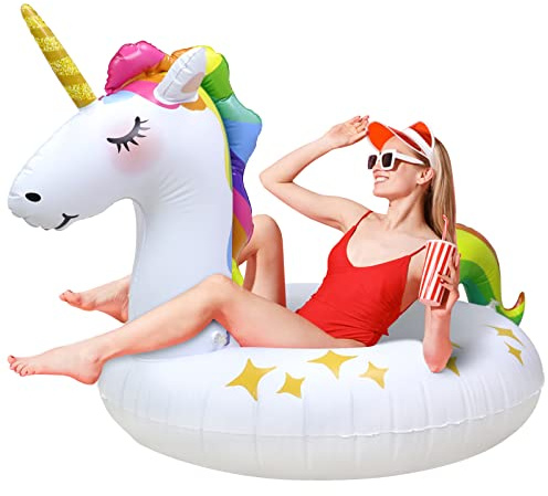Rtudan Unicorn Pool Floats, Inflatable Swimming Floats Tube Rings,Fun Beach Pool Floaties, Lake Beach Summer Pool Raft Lounger for Adults Kids