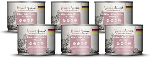 Venandi - Premium Nassfutter für Katzen - Kitten - Huhn mit Lachsöl, 6 x 200g (6er Pack), getreidefrei mit extra viel Fleisch