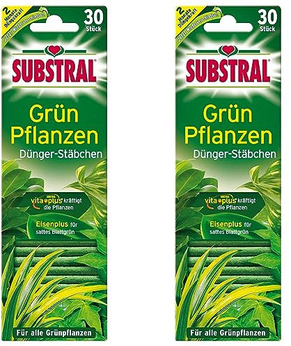 Substral Dünger-Stäbchen für Grünpflanzen mit Eisen-Plus und 2 Monate Langzeitwirkung, 30 Stück (Packung mit 2)