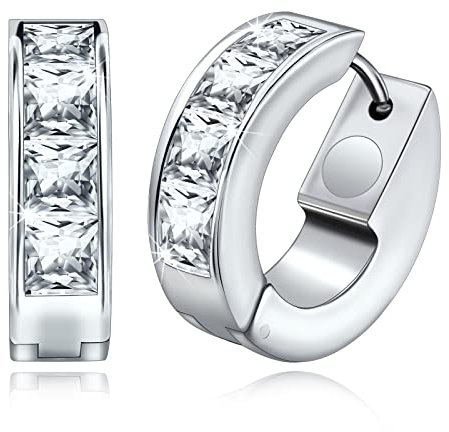 JEROOT Titan Magnettherapie ohrringe für Damen, Creolen Stilvolle runde Ring Magnet Ohrringe aus Sterling mit farblosen Zirkonia-Steinen (3500 gauss) (Silber A)