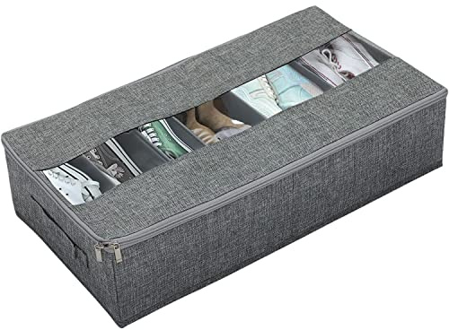 Noeborty Organizador Zapatos Debajo Cama, Caja de Almacenamiento Zapatos Bajo Cama, Contenedores de almacenamiento debajo de la cama, para Zapatos, Ropa, Juguetes de Almacenamiento (Lino, Gris)