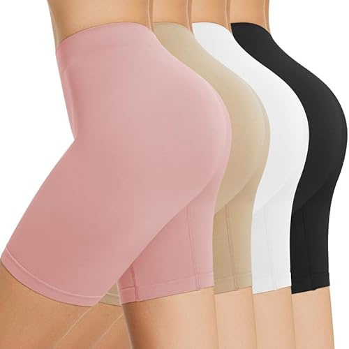 SIHOHAN 4 Pack Women Anti Chafing Shorts Smooth Under Dress Shorts Comfy Seamless Boyshorts Slip Short for Yoga (Black/White/Nude/Pink, L)