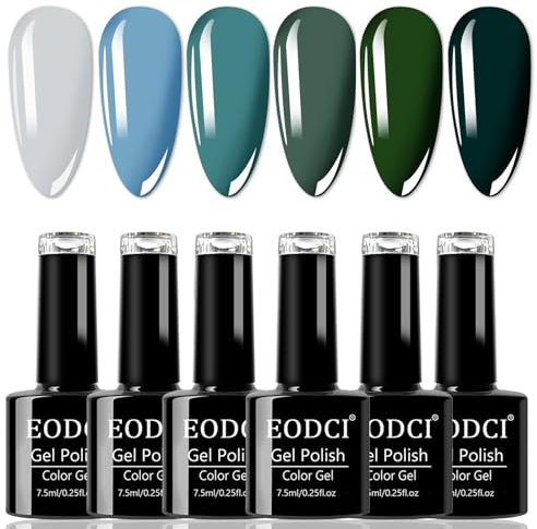 Eodci Blaues Gel Nagellack Set, 6 Farben Wald Dunkelgrün Marineblau UV Nagellack Set, Hell Bis Grau Zum Einweichen Nagelkunst Salon Design Heim Maniküre für Frauen und Mädchen