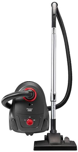 Bestron Staubsauger mit Beutel, Bodenstaubsauger inkl. 3 Staubsaugerbeutel, 94cm Teleskopstange & umschaltbarer Bodendüse, 7.5m Aktionsradius, auswaschbarer HEPA12 & Mikrofilter, Farbe: Schwarz/Rot