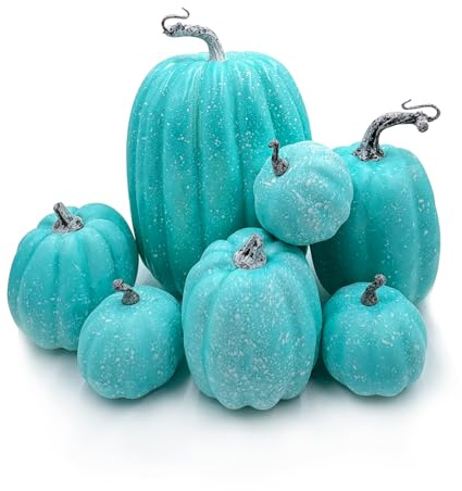 7 Piezas de Calabazas Artificiales Azules, Calabazas de Espuma para otoño, Temporada de otoño, Halloween, día Festivo, Festival, Decoraciones de Mesa (Azul)
