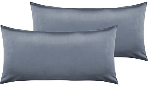 Pure Label 2er Set Mako Satin Damast Streifen Kopfkissenbezüge 40x80 cm aus 100% Baumwolle in dunkelblau| Traumhaft weiche Kissenbezüge passend zu unseren Bettwäsche Sets