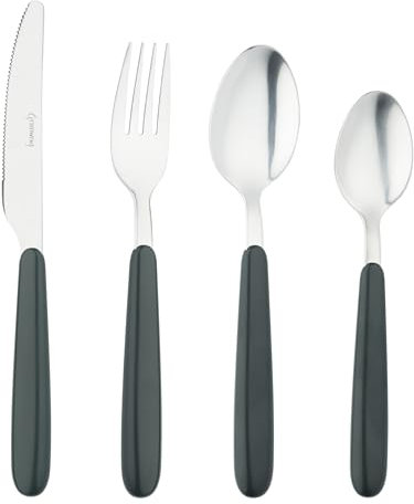 Grunwerg Bistro Posate, set da 16 pezzi, acciaio inossidabile 18/0, manico arrotondato, nero