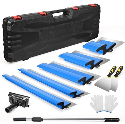 HIUYRFS Set di spatole per superfici – 15 cm, 25 cm, 40 cm, 60 cm e 80 cm + manico di prolunga 85 cm – 130 cm, coltello in acciaio inox, coltello per cartongesso, intonacatore