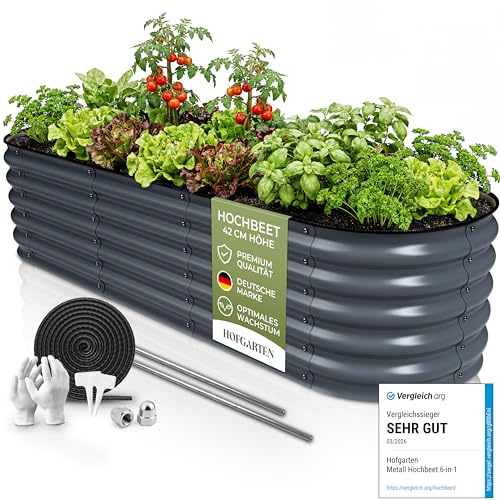 HOFGARTEN 200x60x42 cm Orto Rialzato da Esterno - Letto da Giardino 6-in-1 - Cassone per Aiuola in Acciaio Zincato con Fondo Aperto - Inossidabile & Durevole - Kit Fioriera per Terrazzo (Antracite)