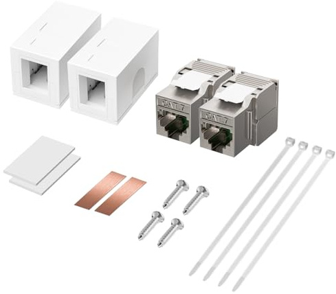 LEENUE 2X CAT 7 Geschirmt Aufputz Netzwerkdose, inkl 2X vergoldet CAT7 RJ45 Keystone Jack Und 2-Port Keystone Jack Aufputzdose, 10 Gbit/s 600MHZ Netzwerk LAN Aufputzdose Internetdose Set in Weiß