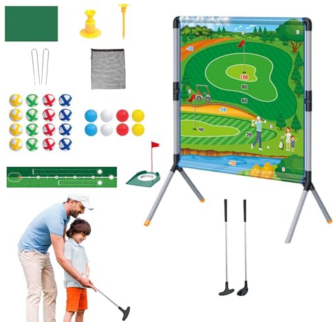 Juego De Golf Exterior,Juego Exterior para Adultos - Accesorios con Bolas, Tees Y Alfombra De Putting para Práctica De Golpeo para Adultos Y Niños En