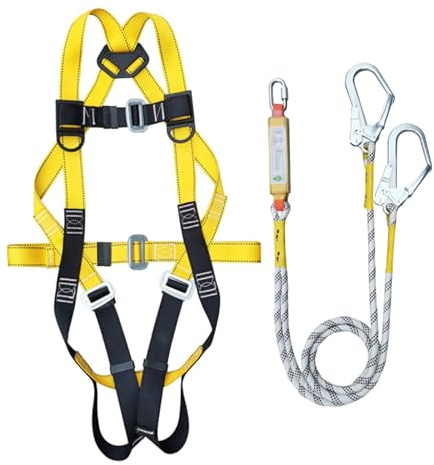 Imbracatura di sicurezza regolabile, kit di protezione anticaduta – Design resistente a tutto il corpo con cordino ammortizzante, ganci e fibbie di sicurezza per tetti, torri, arrampicata e ponteggi