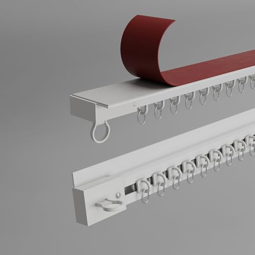 Silent - Kit de riel de cortina de techo, sistema de guía de cortina autoadhesivo con poleas para separación de habitaciones (240 cm), ideal para uso doméstico y de oficina