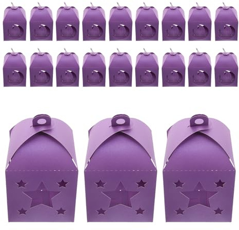 FONDOTIN Cajas de Obsequio para Fiesta 25 Pcs Pequeñas Diseño Hueco de Estrella y Luna, Color Púrpura Oscuro, Contenedores de Golosinas para Eid y Decoraciones Navideñas