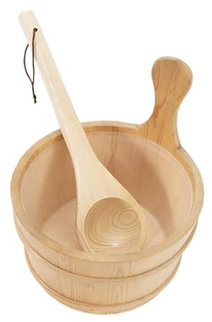 Set di accessori per sauna in legno naturale, con secchio da 4 litri e mestoli da appendere con rivestimento cerato, adatto per diagnosi domestiche