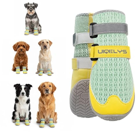 UIQELYS 2-Pack Dog Boots for Hot Pavement, Breathable Mesh Summer Dog Shoes, Perfect for Mixed Sizing (Front/Back Paws), Hi-vis Double Straps Non-Slip Paw Protectors (Mint Geen (Set of 2), #2)