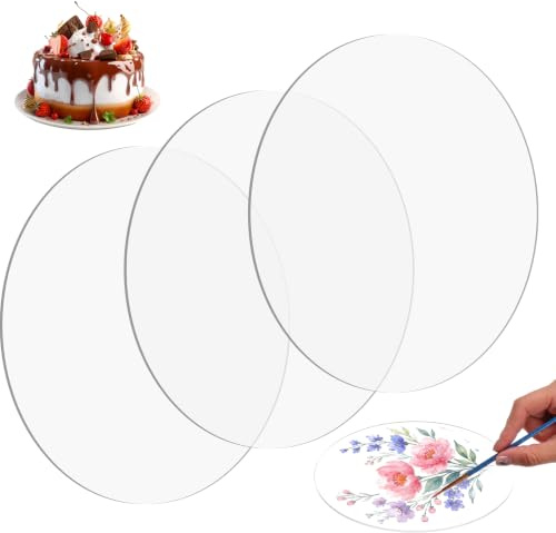 Amabro 3 runda akrylkakfat, 18 cm, återanvändbara tårtunderlägg | Runda transparenta akryl-tårtplattor återanvändbara lämpliga för tårtor desserter och olika pysselprojekt