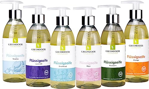 GREENDOOR Natur Flüssigseifen vegan 6er Set 1500ml, Naturseife aus Bio Kokosöl, natürlich ohne Palmöl, biologisch abbaubar, flüssige natürliche Handseife, Seife flüssig