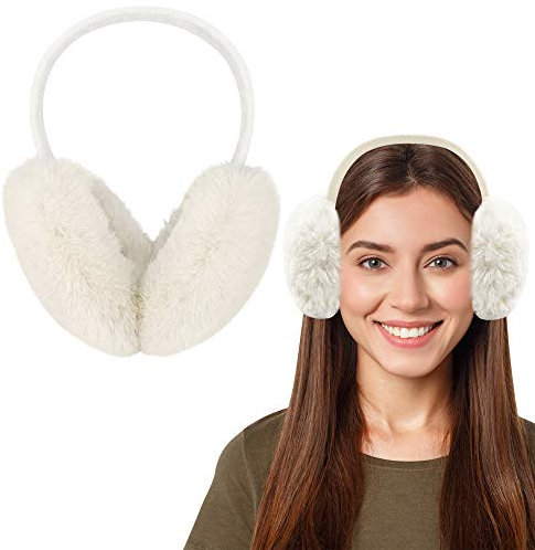 EMAGEREN Winter Ohrenschützer Weiß Ohrenwärmer Ohren Wärmeschutz Damen Faltbare Winter Plüsch Outdoor Faux Fur Earmuffs Plush warm Ohrenschutz Ohrenmuscheln für Frauen Mädchen