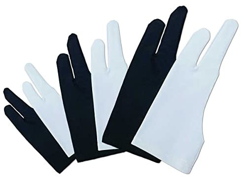 Gzingen Künstlerhandschuhe für Zeichentablette, 2-Finger-Tablet, Zeichenhandschuhe, digitale Künstlerhandschuhe für Grafikstift, Zeichnen, Tablet, Monitor, Lichtbox, M, L (schwarz/weiß)