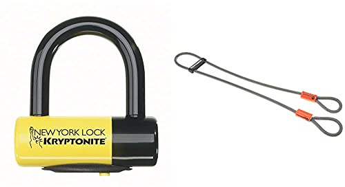 Kryptonite 3500317 Motorradschloss, Yellow, Einheitsgröße 998457 & Schlaufenkabel Krypto Flex 76 cm, ⌀5mm