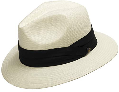 ULTRAFINO Monte Cristo Classic Fedora Straw Panama Hat Sun Wide Brim Lightweight Beach UPF50+ Men or Women Ivory with Black Hatband 7 3/8